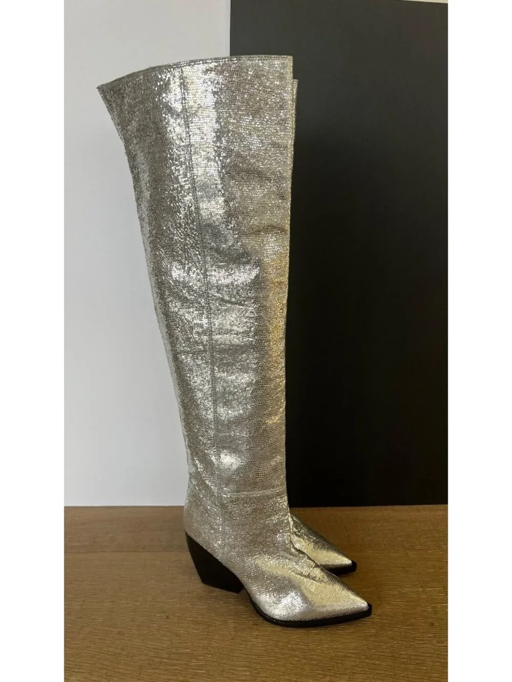 ALL SAINTS Reina Metallic Boot in Silver SIZE 7 New